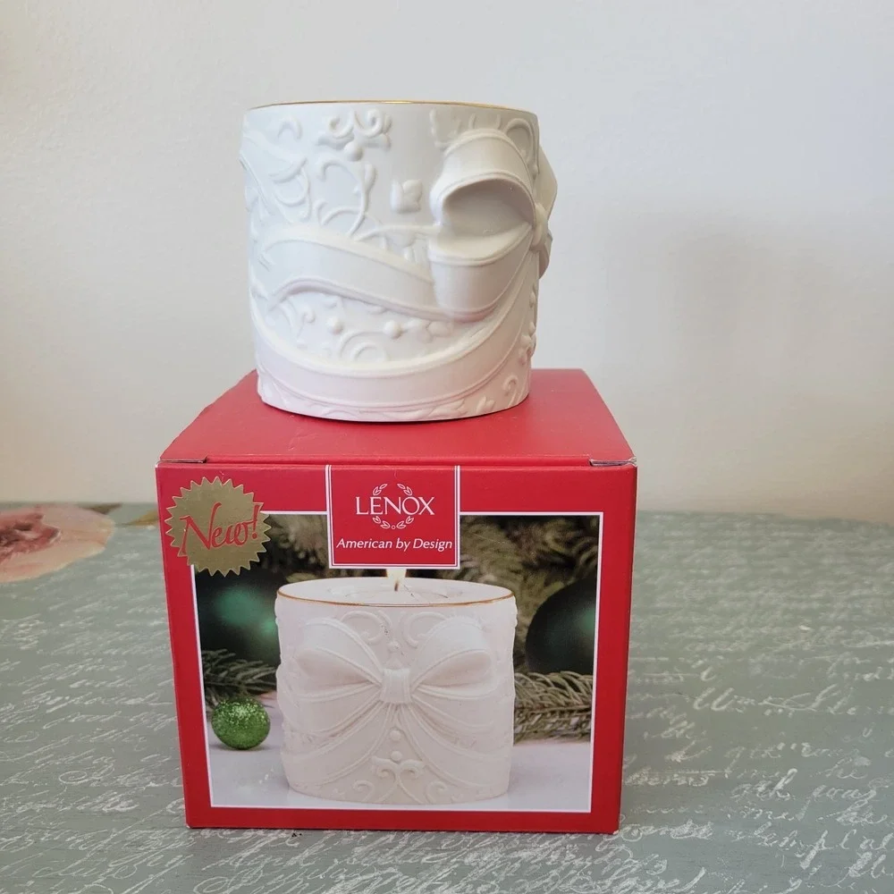 Lenox American‎ by Design Radiant Light Ivory Bow Gold Trim Votive Candle New